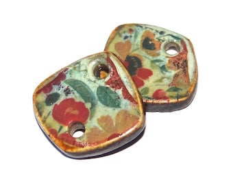 Ceramic Flower Charms Beads Pair Porcelain 17mm CC2-1