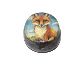 Ceramic Fox Focal Bead Handmade Pottery Beads 16-18mm BB1-2