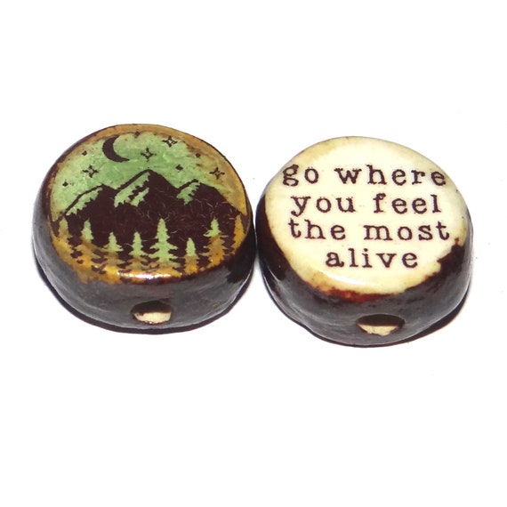 1 Ceramic Double Sided Quote Bead Porcelain Handmade 18mm PP6-2