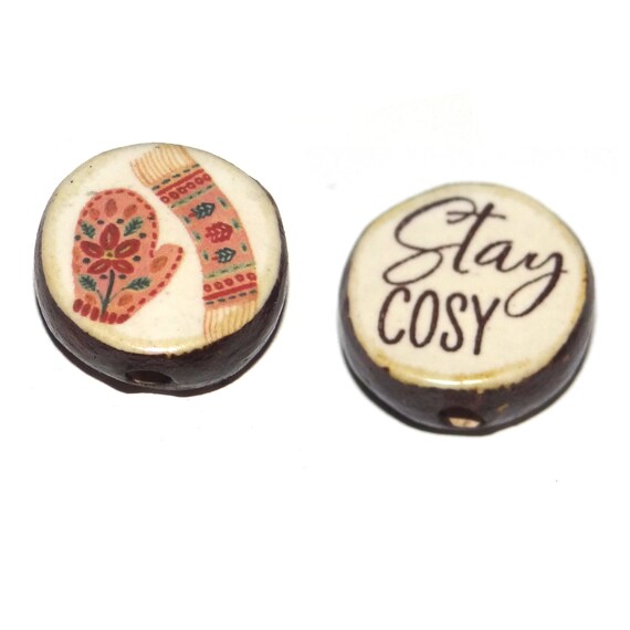 1 Ceramic Double Sided Quote Bead Porcelain Handmade  20mm PP8-3