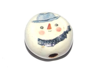 Ceramic Snowman Focal Bead Handmade Pottery Beads 17mm PP6-2