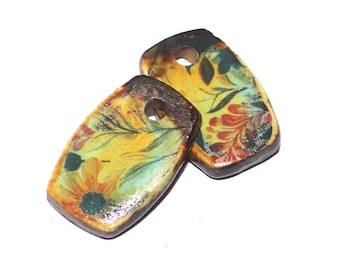 Ceramic Flower Charms Beads Pair Porcelain 18mm CC3-1