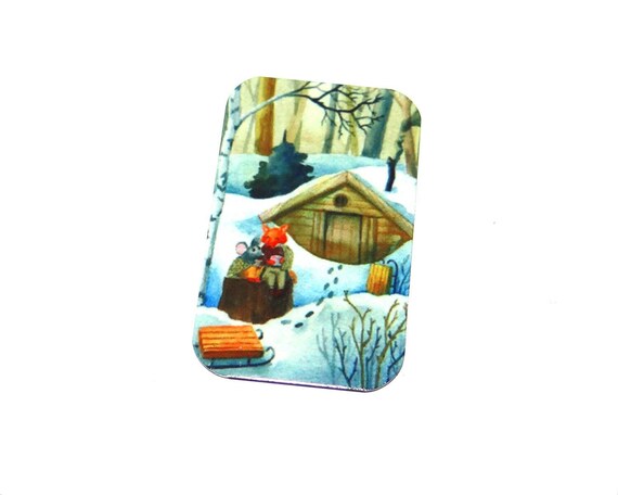 Faux Tin Winter Scene Pendant Handmade 32mm 1.25" MSR5-1