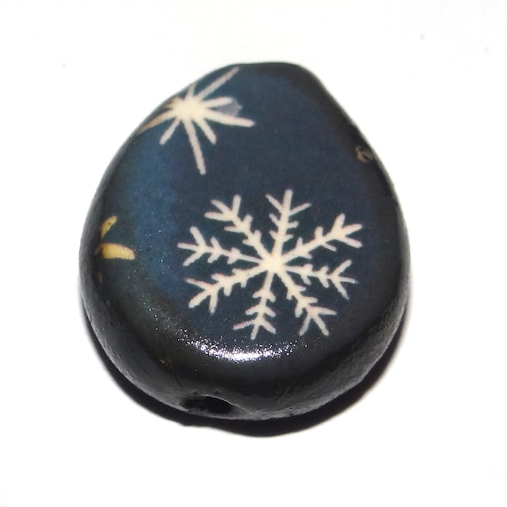 Ceramic Snowflake Focal Bead Handmade Beads 23mm PP7-2