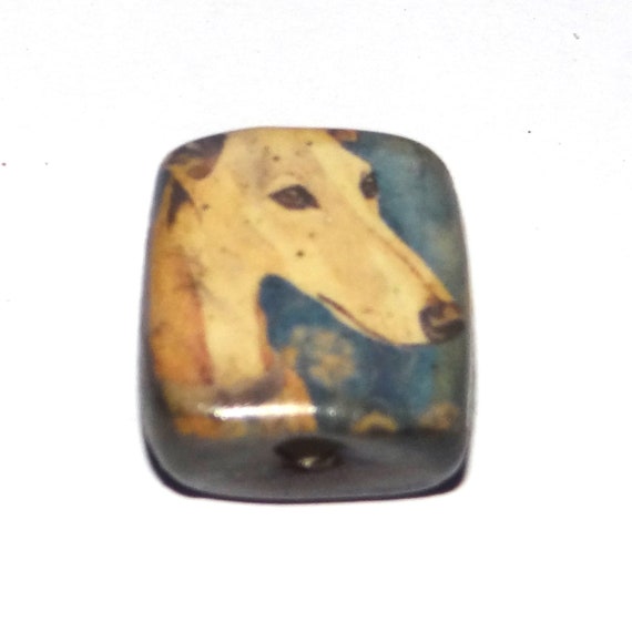 Ceramic Dog Greyhound Focal Bead Handmade Pottery Beads 20mm PP8-4