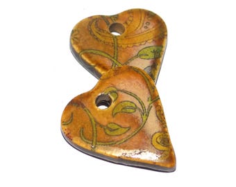 Ceramic Heart Floral Patterned Charms Earring Bead Pair 18mm PP3-2