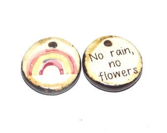 Ceramic Charms Quote Rainbow Small Pendant Porcelain Handmade 15mm CC2-3