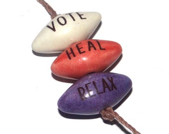 Ceramic Quote Word Bead Set Beads Handmade Pointy 24mm 1" BB1-2