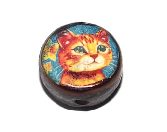Ceramic Cat Focal Bead Handmade Pottery Beads 17-18mm BB7-2