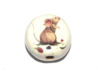 Ceramic Mouse Focal Bead Handmade Pottery Beads 17mm PP6-4
