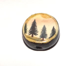 Ceramic Woods Tree Forest Focal Bead Handmade Pottery Beads 16-18mm BB3-1