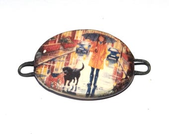 Ceramic Rainy Dog Walk Bracelet Bar Cuff Porcelain 35mm CC6-4