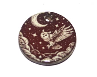 Ceramic Owl Pendant Handmade Focal Porcelain 25mm CC7-1