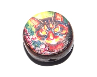 Ceramic Cat Focal Bead Handmade Pottery Beads 17-18mm BB7-1