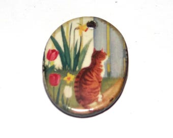 Ceramic Cat Pendant Handmade Focal Porcelain 30mm CC4-2