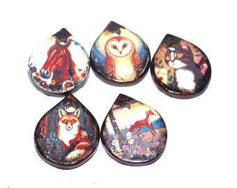 Ceramic Set Of Animal Charms Handmade Focal Porcelain 18mm PP9-4