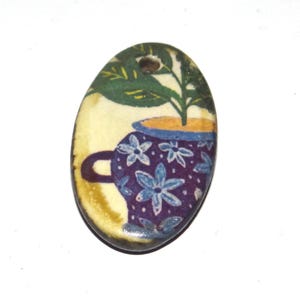 Ceramic Flower Plant Pendant Handmade Focal Porcelain 30mm PP8-1