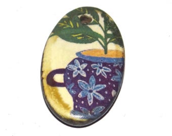 Ceramic Flower Plant Pendant Handmade Focal Porcelain 30mm PP8-1