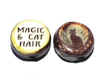 1 Ceramic Double Sided Quote Bead Porcelain Handmade 15mm BB6-4
