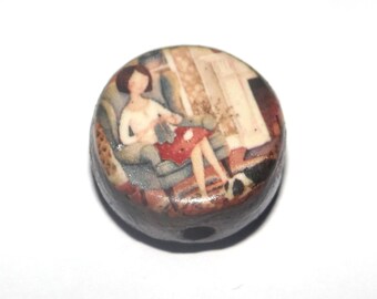 Ceramic Knitting Focal Bead Handmade Pottery Beads 16mm PP1-3