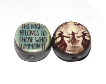 Ceramic Witches Two Sided Focal Bead Handmade Pottery Beads 18mm BB6-1