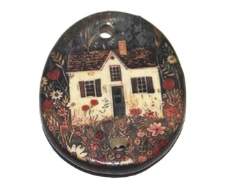 Ceramic House Pendant Handmade Focal Porcelain 30mm CC6-3