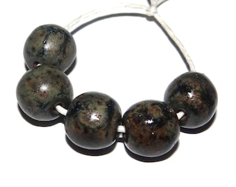 Ceramic Olive Black Speckled Bead Set Handmade 12mm