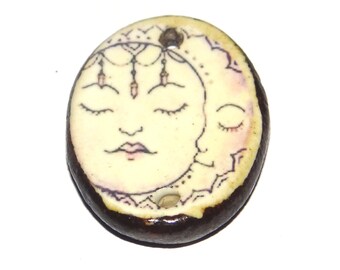 Ceramic Moon Pendant Handmade Focal Porcelain 30mm CC7-4