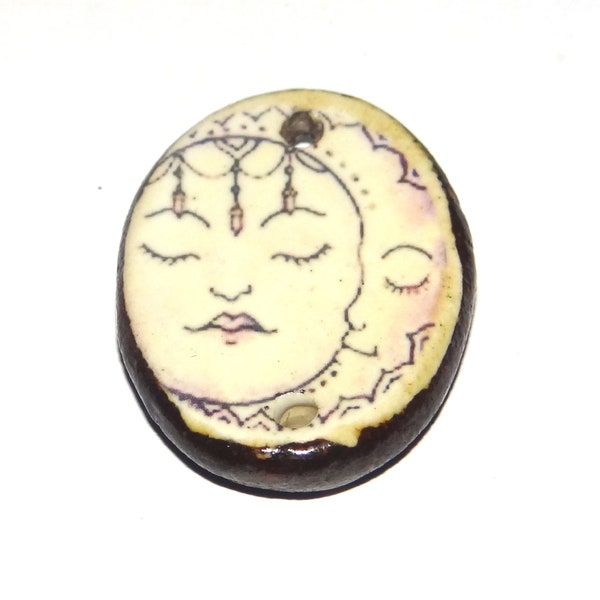 Ceramic Moon Pendant Handmade Focal Porcelain 30mm CC7-4