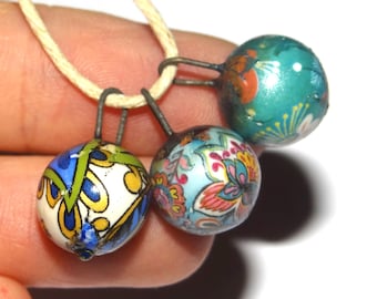 Ceramic Patterned Floral Bead Charms Porcelain Handmade 15mm BB9-2
