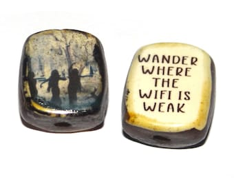 1 Ceramic Double Sided Quote Bead Porcelain Handmade  20mm PP2-3