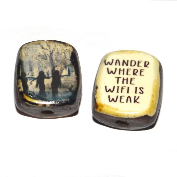 1 Ceramic Double Sided Quote Bead Porcelain Handmade  20mm PP2-3