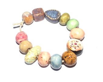 Ceramic Bead Set Handmade Porcelain 8-15mm