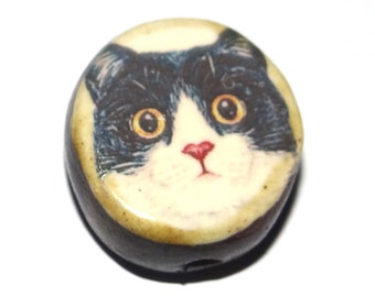 Ceramic Cat Focal Bead Handmade Pottery Beads 20mm PP8-1