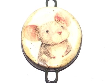 Ceramic Mouse Connector Pendant Porcelain Handmade 30mm CC7-4