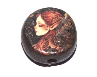Ceramic Pixie Focal Bead Handmade Pottery Beads 17mm PP6-4