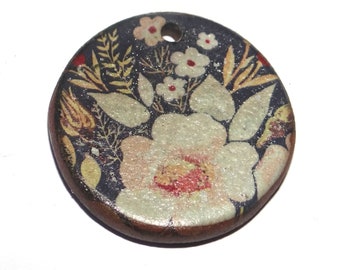 Ceramic Flower Pendant Handmade Focal Porcelain 30mm CC7-2