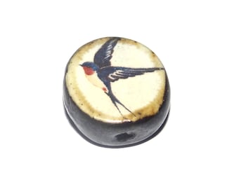 Ceramic Bird Focal Bead Handmade Pottery Beads 16-18mm BB1-3