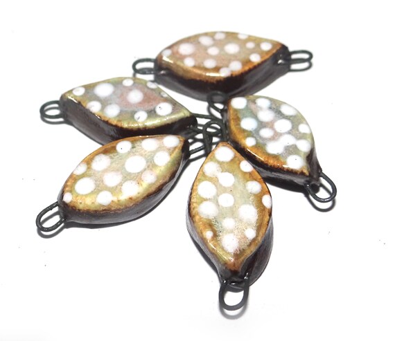 Ceramic Connector Charms Set Beads Handmade Rustic 15-20mm PP7-3