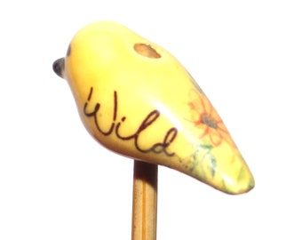 Ceramic Bird Bead Focal Handmade Rustic Floral Quote Word Sculpture Porcelain 30mm