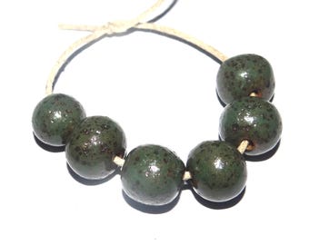 Ceramic Green Speckled Bead Set Handmade 12mm CC8-4