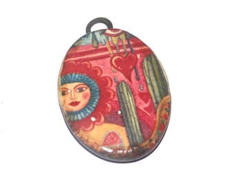Ceramic Mexican Art Pendant Handmade Focal Porcelain 30mm CC4-1