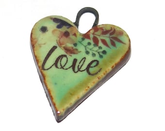 Ceramic Heart Pendant Handmade Focal Porcelain 27mm PP9-3