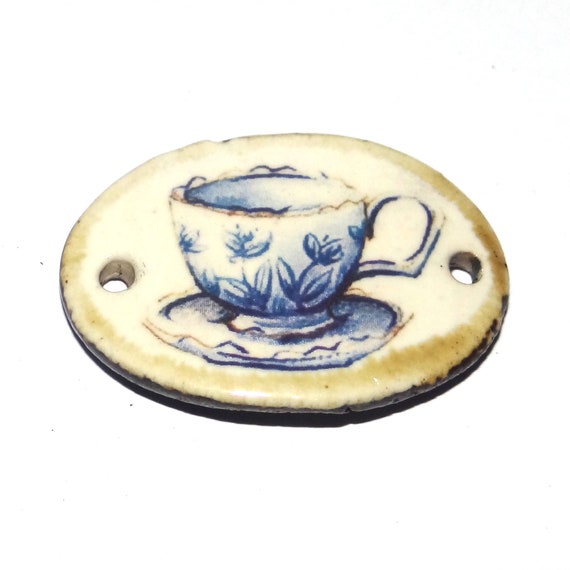 Ceramic Tea Cup Bracelet Bar Cuff Porcelain 30mm CC4-2