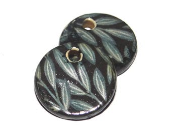 Ceramic Floral Patterned Charms Earring Bead Pair 15mm PP1-1