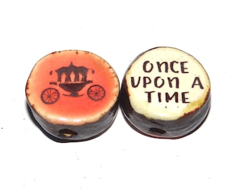 1 Ceramic Double Sided Quote Bead Porcelain Handmade 18mm PP7-1
