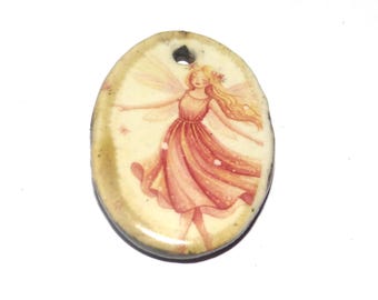 Ceramic Fairy Pendant Handmade Focal Porcelain 30mm CC4-2