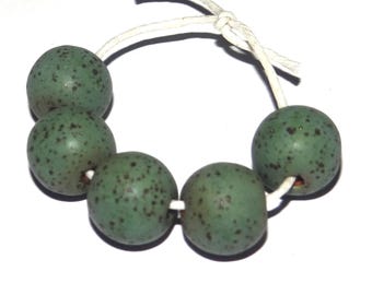 Ceramic Bead Set Speckled Handmade Porcelain 14mm