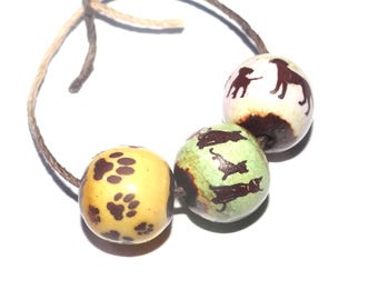 Ceramic Flight Bead Trio Bird Bee Dragonfly Porcelain Handmade 11mm CC3-4