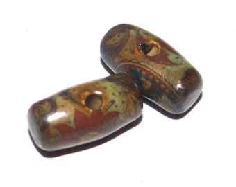 Ceramic Flower Bead Earring Pair Beads Handmade Rustic 15mm CC1-3